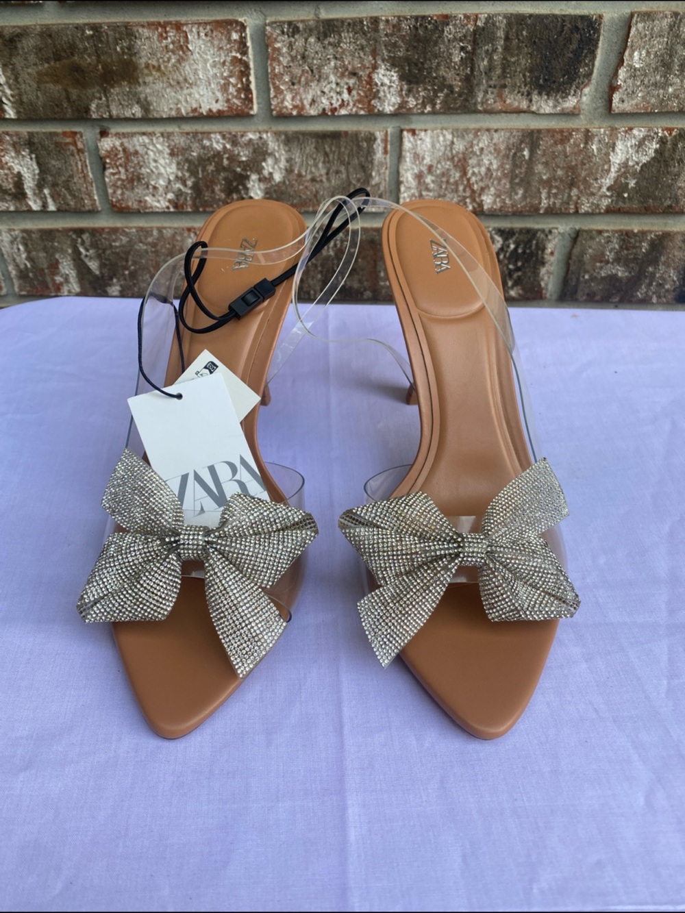 NWT Zara Mule Sandals with Silver Crystal Bow - Picture 4 of 5